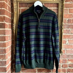 Brooks Brothers Green, Navy and Maroon Rugby Stripe Zip-Up Sweater